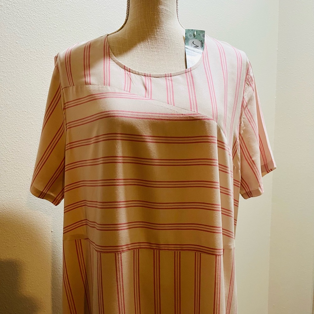 Vintage Dress Stripe Short Sleeve Two Tone Pink with pockets NWT Soft & Stylish